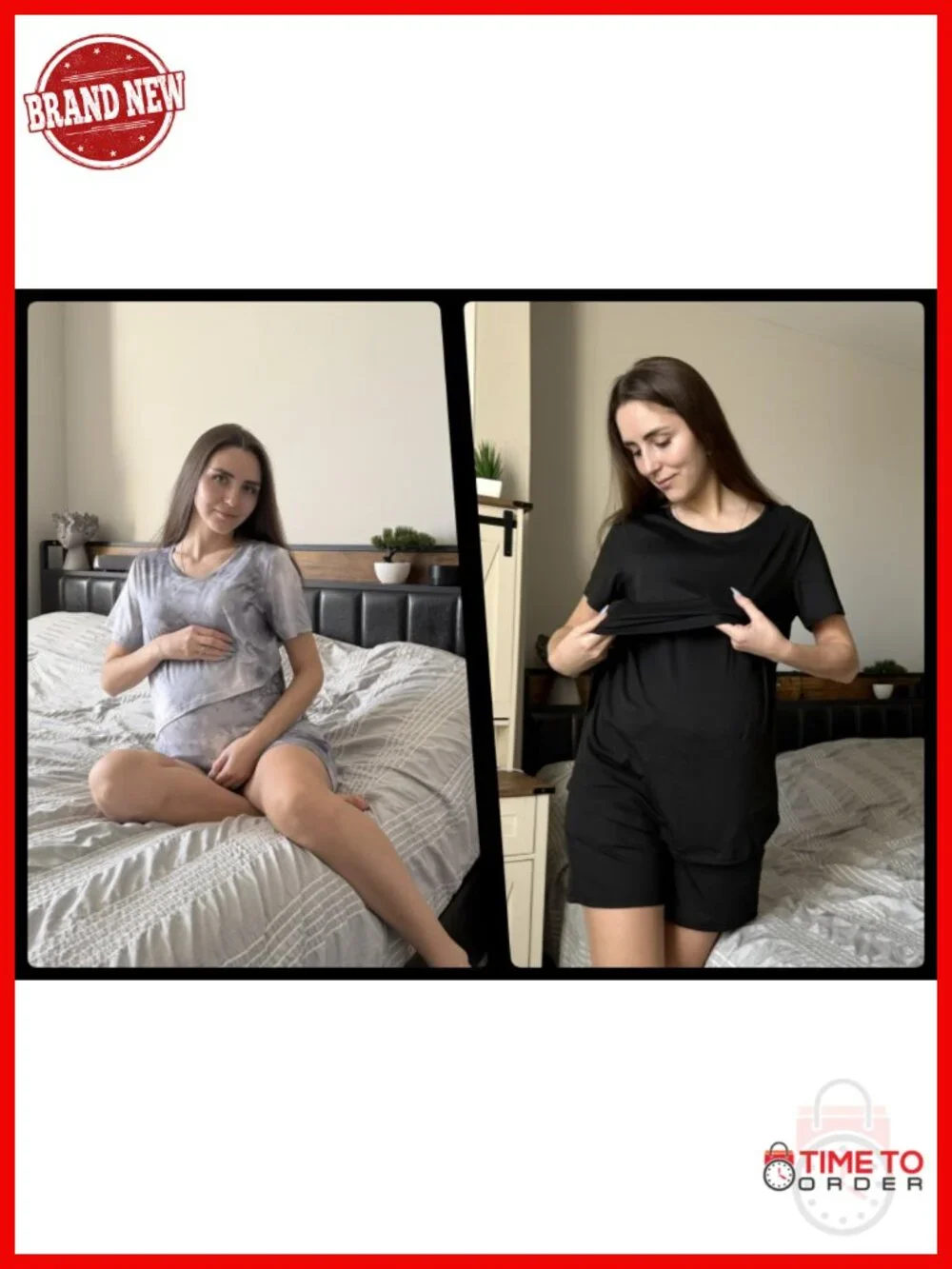 2 Pack Maternity Nursing Pajama Set with Double Layer Tops & Shorts